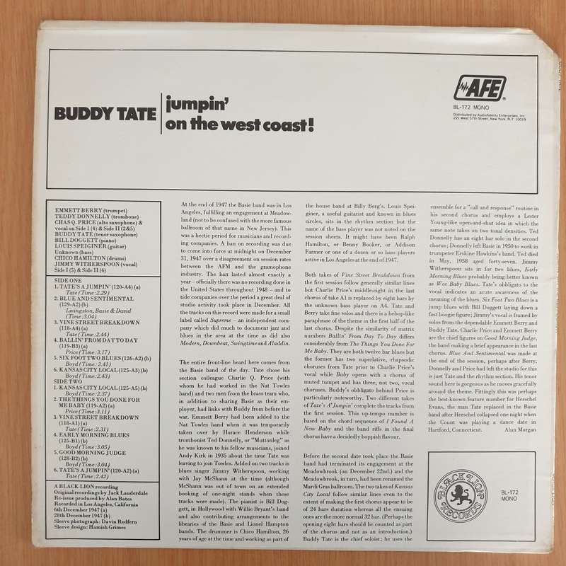 Buddy Tate  Jumpin' On The West Coast!  - Vinyl LP Record - Very-Good+ Quality (VG+) (verygood...
