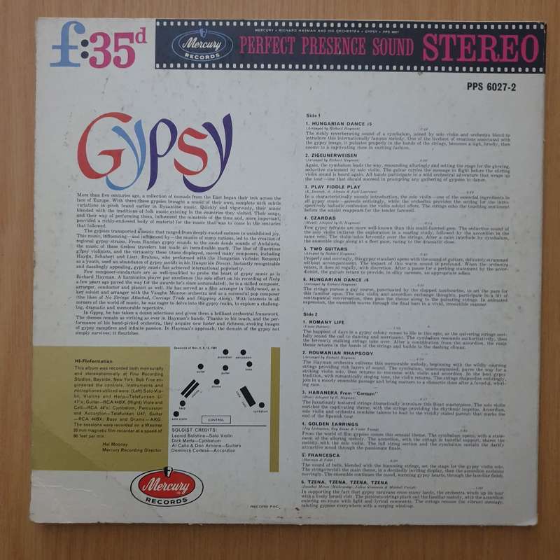 Richard Hayman and His Orchestra - Gypsy  - Vinyl LP Record - Very-Good+ Quality (VG+) (verygoodp...