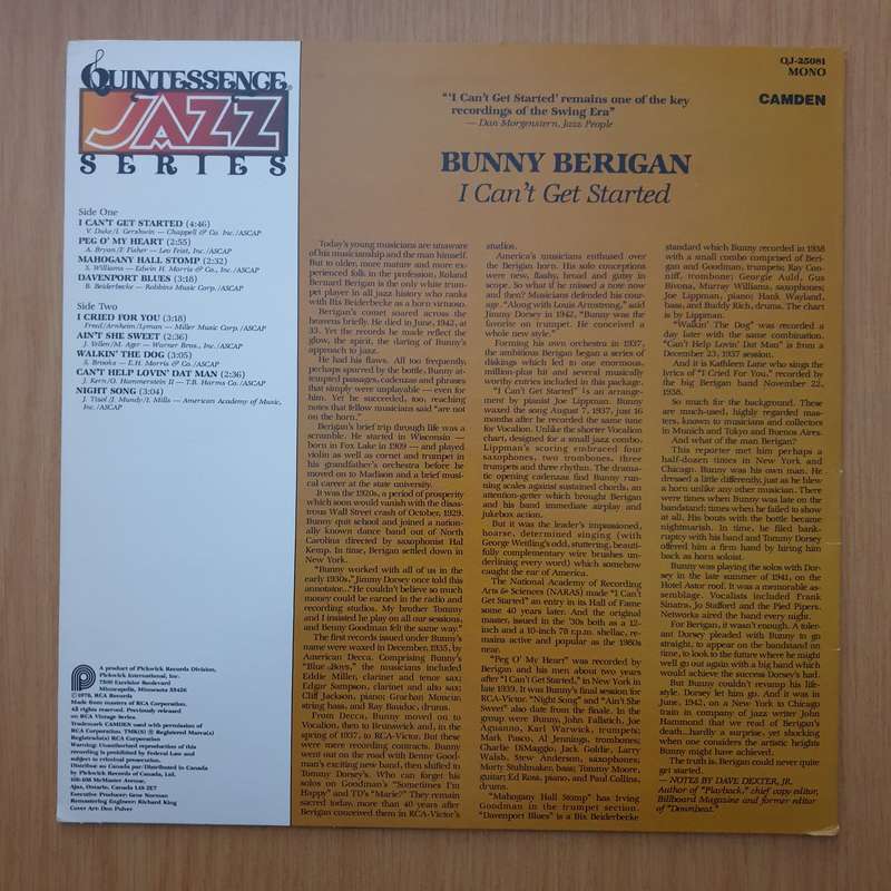 Bunny Berigan  I Can't Get Started - Vinyl LP Record - Very-Good+ Quality (VG+) (verygoodplus)