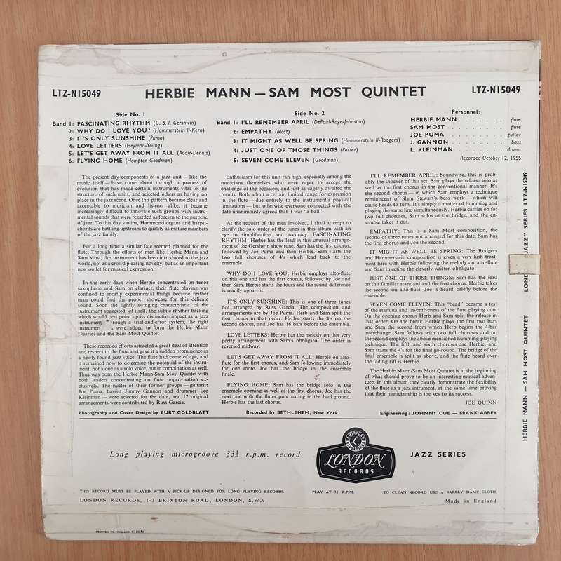 The Herbie Mann-Sam Most Quintet  The Herbie Mann-Sam Most Quintet - Vinyl LP Record - Very-Go...