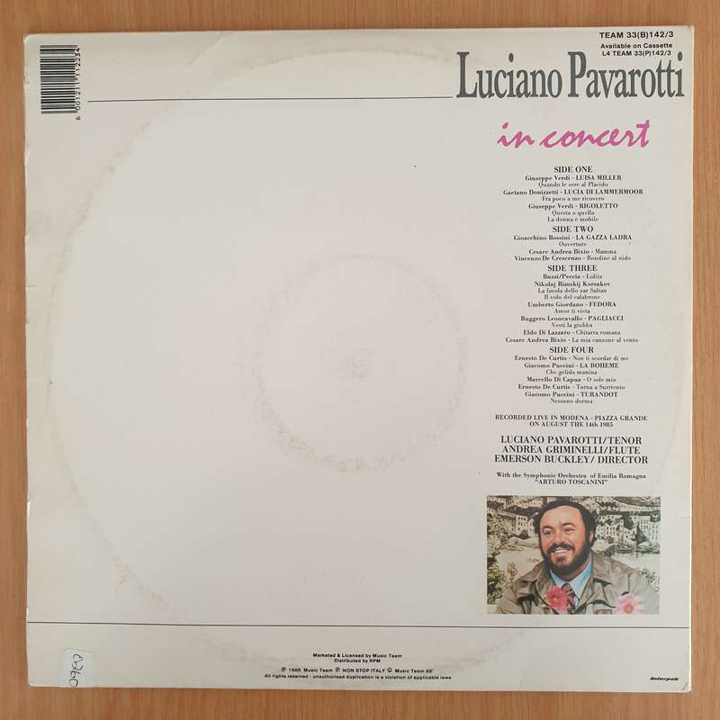 Luciano Pavarotti  Pavarotti In Concert - Double Vinyl LP Record - Very-Good+ Quality (VG+)...