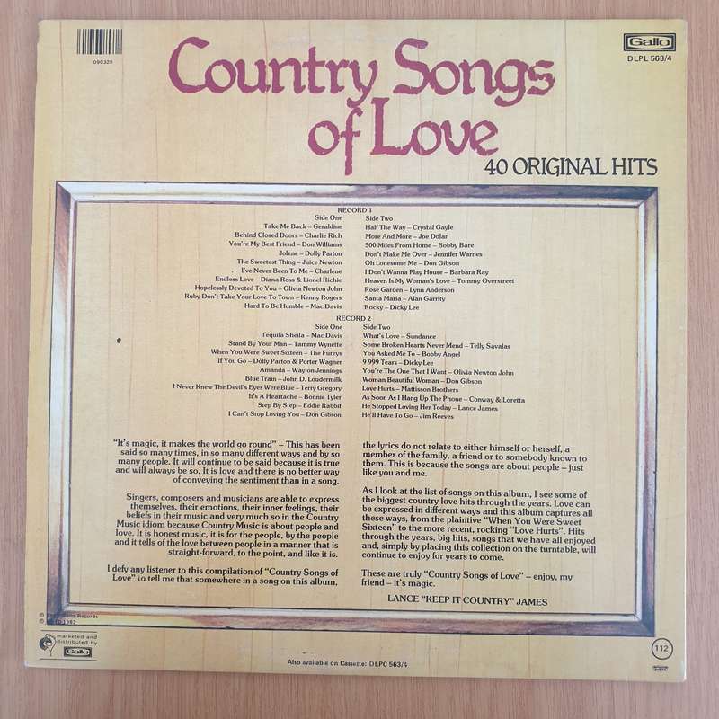 Country Songs of Love - 40 Original Hits - Vinyl LP Record - Very-Good+ Quality (VG+) (verygoodplus)