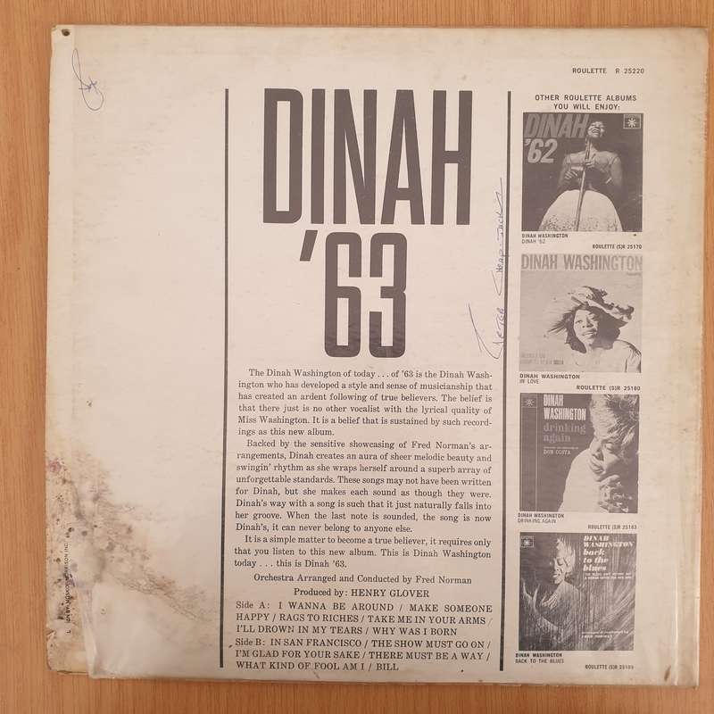 Dinah Washington  Dinah '63 - Vinyl LP Record - Very-Good+ Quality (VG+) (verygoodplus)