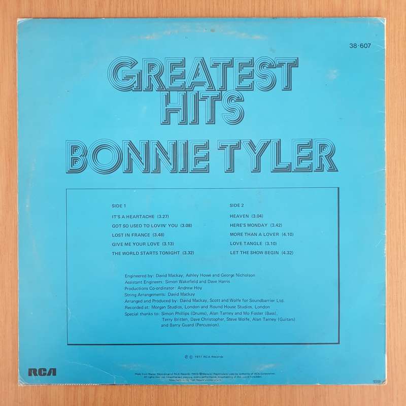 Bonnie Tyler - Greatest Hits  Vinyl LP Record - Very-Good- Quality (VG-) (minus)