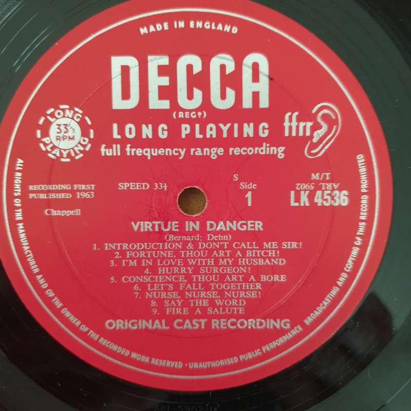 Virtue In Danger - Original Cast Recording - Vinyl LP Record - Very-Good+ Quality (VG+) (verygood...