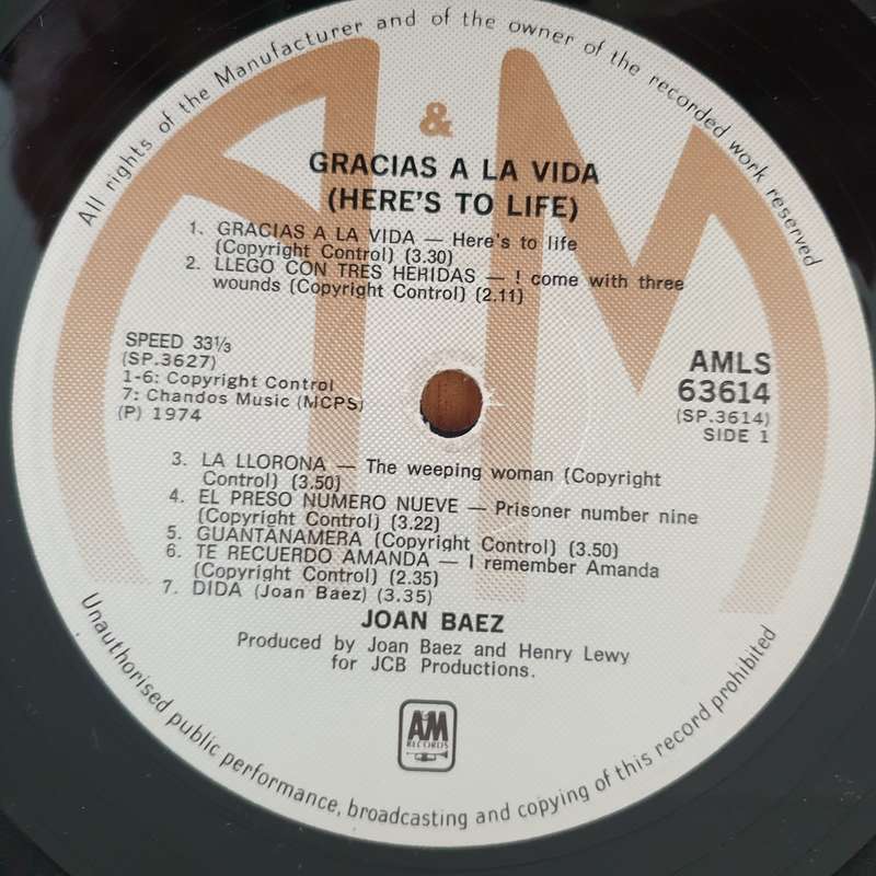 Joan Baez  Gracias A La Vida / Here's To Life - Vinyl LP Record - Good+ Quality (G+) (gplus)