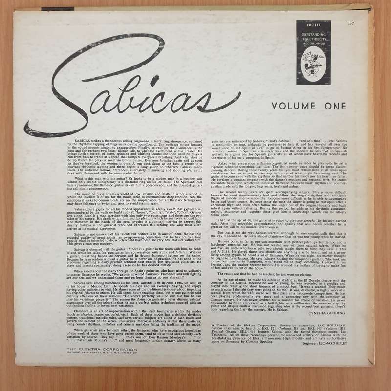 Sabicas  The Greatest Flamenco Guitarist Volume 1 - Vinyl LP Record - Very-Good+ Quality (VG+)...