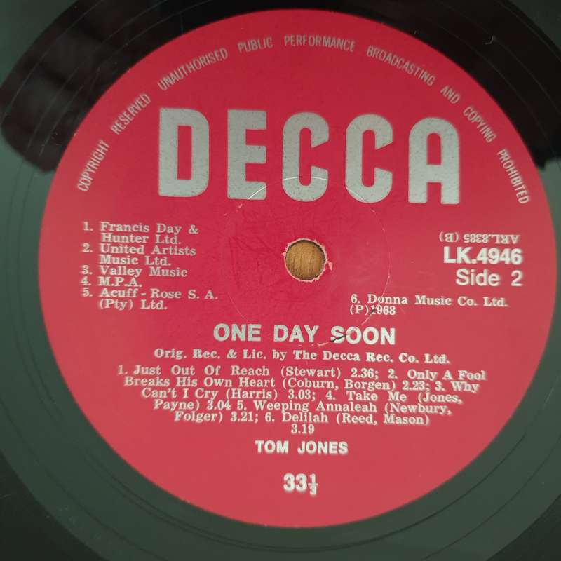 Tom Jones  One Day Soon - Vinyl LP Record - Good+ Quality (G+) (gplus)