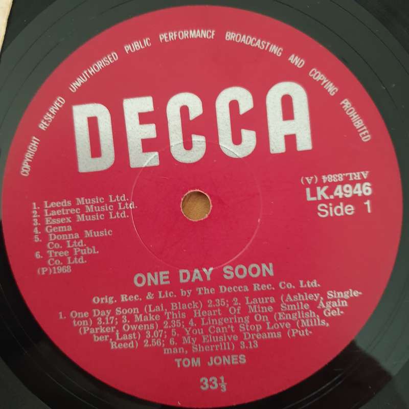Tom Jones  One Day Soon - Vinyl LP Record - Good+ Quality (G+) (gplus)
