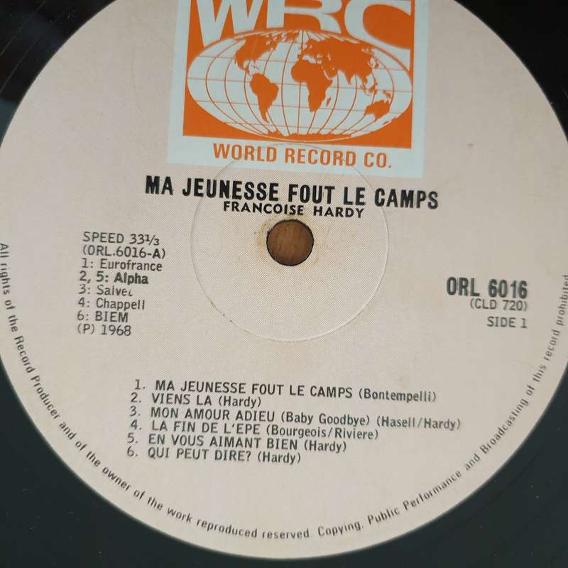 Francoise Hardy  Ma Jeunesse Fout Le Camp  Vinyl LP Record - Very-Good- Quality (VG-) (minus)