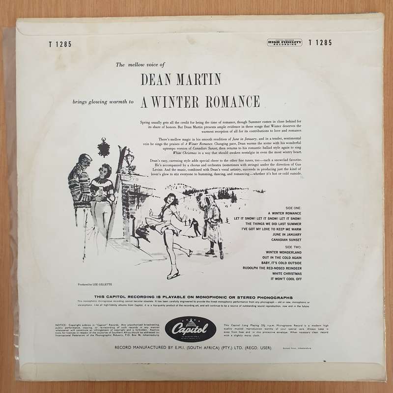 Dean Martin  A Winter Romance  Vinyl LP Record - Very-Good+ Quality (VG+) (verygoodplus)
