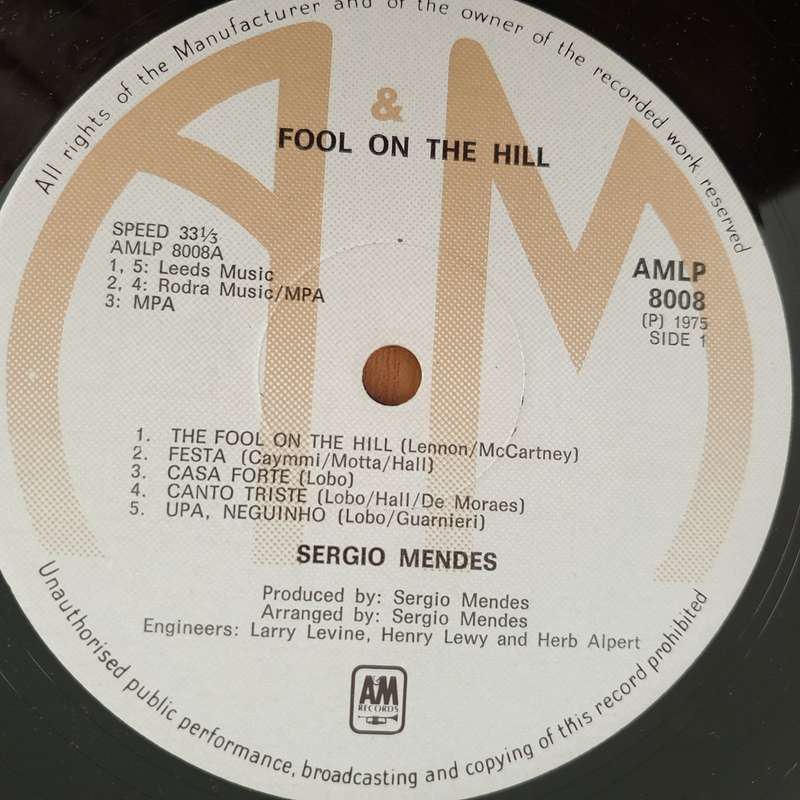 Sergio Mendes & Brasil '66  Fool On The Hill  Vinyl LP Record - Very-Good+ Quality (VG+) (v...