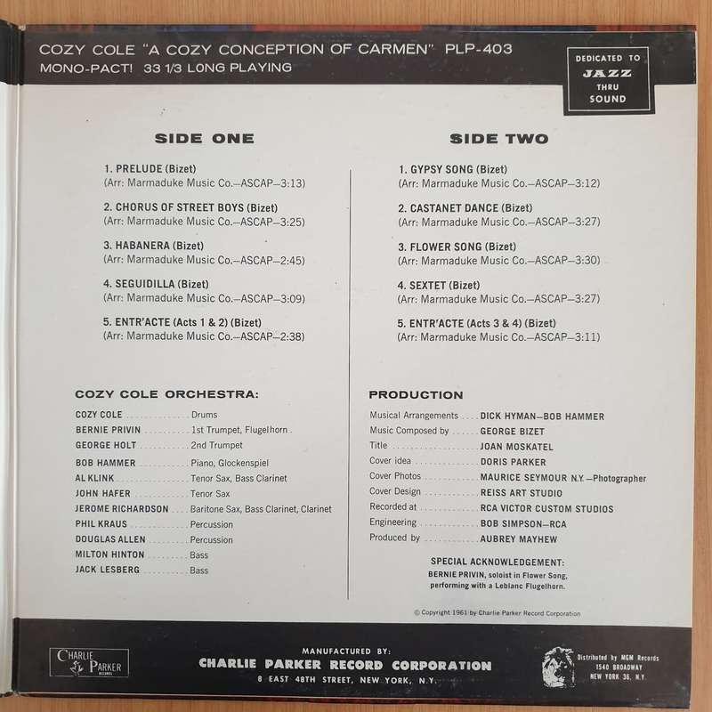 Cozy Cole  A Cozy Conception Of Carmen  Vinyl LP Record - Very-Good+ Quality (VG+) (verygoo...