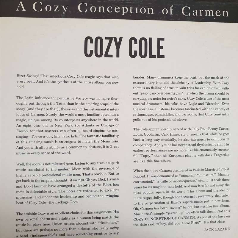 Cozy Cole  A Cozy Conception Of Carmen  Vinyl LP Record - Very-Good+ Quality (VG+) (verygoo...