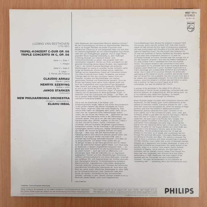 Beethoven, Claudio Arrau, Henryk Szeryng, Janos Starker, New Philharmonia Orchestra, Eliahu Inbal...