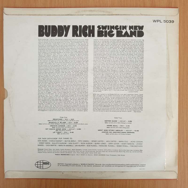 Buddy Rich  Swingin' New Big Band - Vinyl LP Record - Very-Good+ Quality (VG+) (verygoodplus)