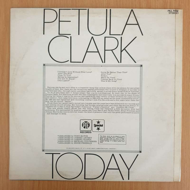Petula Clark  Today  Vinyl LP Record - Very-Good+ Quality (VG+) (verygoodplus)