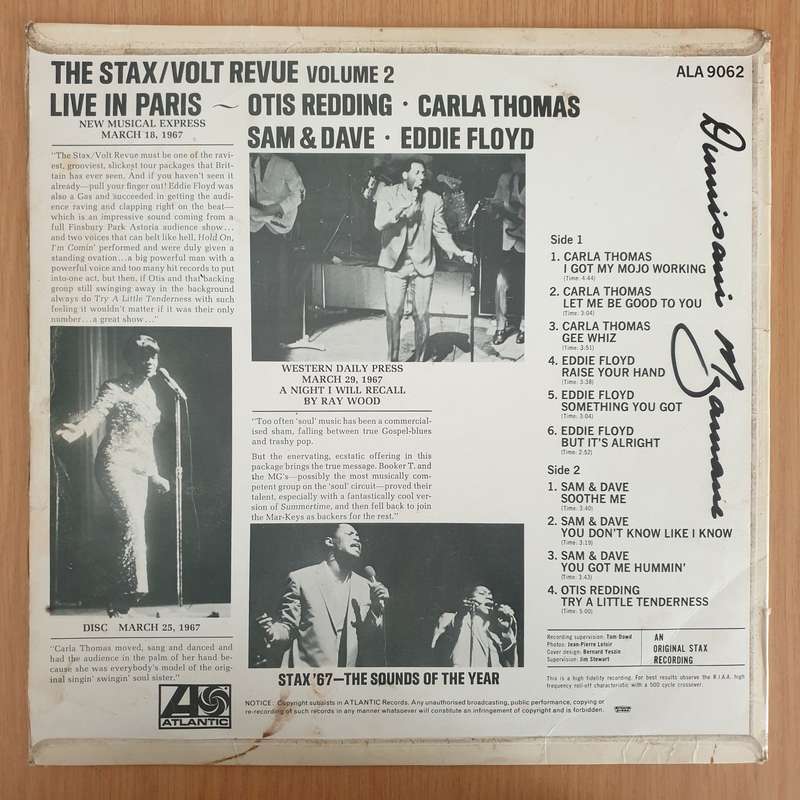 The Stax / Volt Revue Volume 2 Live In Paris  Vinyl LP Record - Very-Good Quality (VG)  (verry)