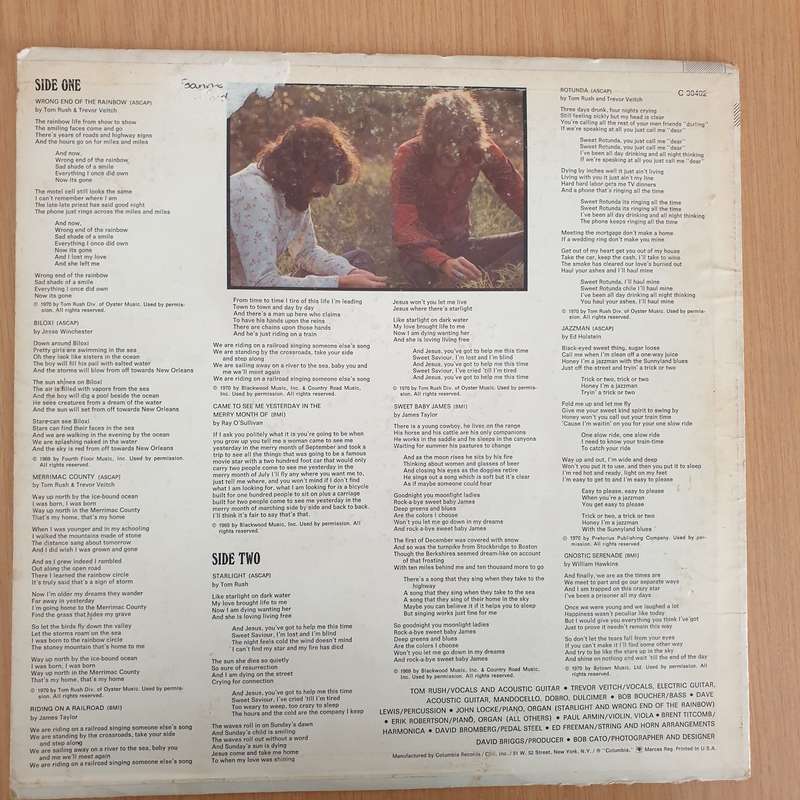 Tom Rush  Wrong End Of The Rainbow  Vinyl LP Record - Very-Good Quality (VG)  (verry)