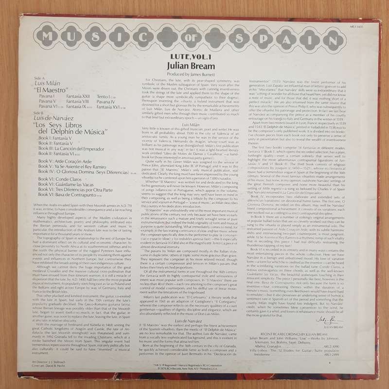 Julian Bream  Music Of Spain Vol. 1: El Maestro (1535) / Los Seys Libros Del Delphin De Musica...