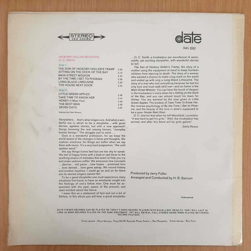 O.C. Smith  Hickory Holler Revisited - Vinyl LP Record - Very-Good+ Quality (VG+)
