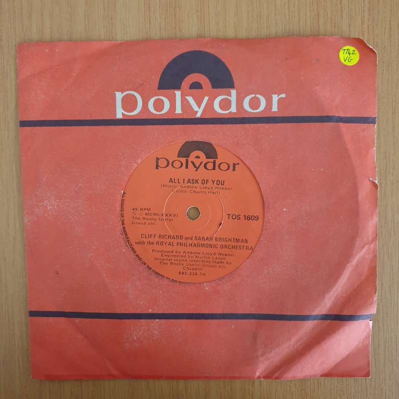 Cliff Richard, Sarah Brightman  All I Ask Of You - 7" Record - Very-Good Quality (VG) (verry7)...