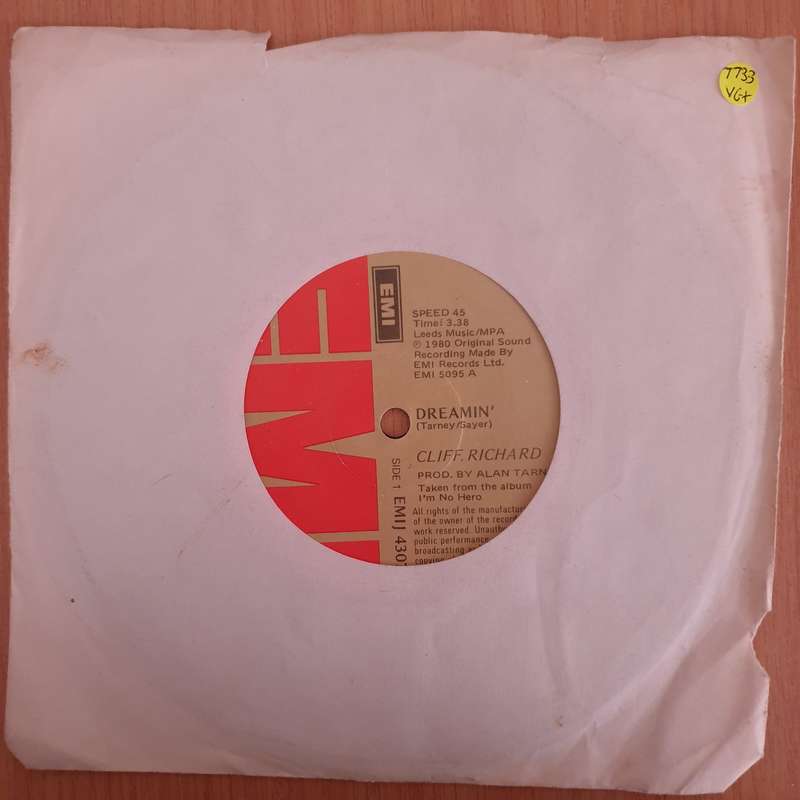 Cliff Richard  Dreamin - 7" Record - Very-Good+ Quality (VG+) (verygoodplus7) (DLB)