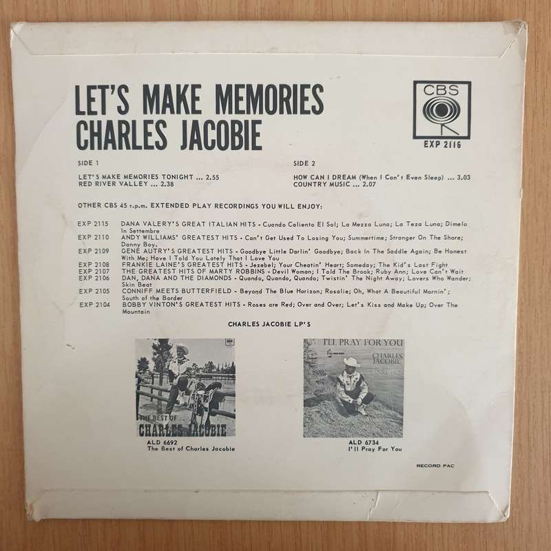 Charles Jacobie  Let's Make Memories - 7" Record - Very-Good+ Quality (VG+) (verygoodplus) (DLB)