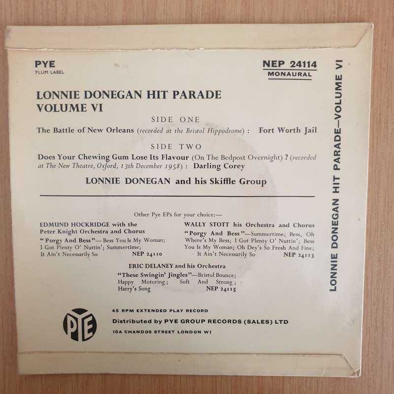 Lonnie Donegan And His Skiffle Group  Lonnie Donegan Hit Parade Volume Six - 7" Record - Very-...