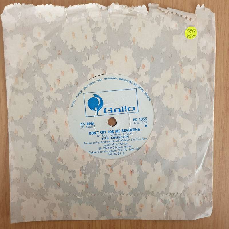 Julie Covington  Don't Cry For Me Argentina - (Rhodesia) - 7" Record - Very-Good+ Quality (VG+...