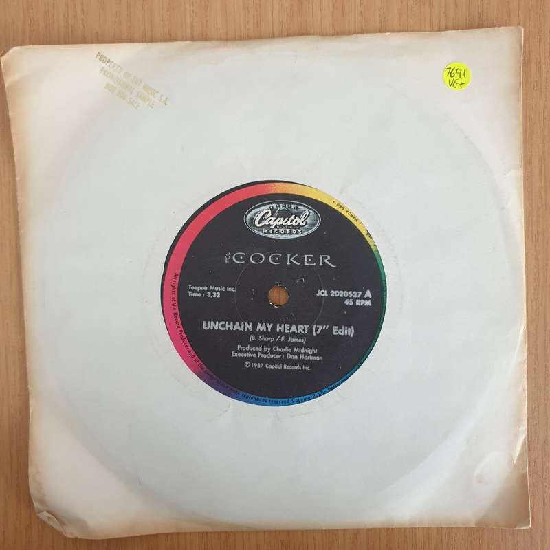 Joe Cocker  Unchain My Heart - 7" Record - Very-Good+ Quality (VG+) (verygoodplus7) (DLB)