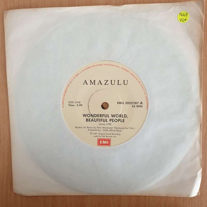 Amazulu  Wonderful World, Beautiful People - 7" Record - Very-Good+ Quality (VG+) (verygoodplu...