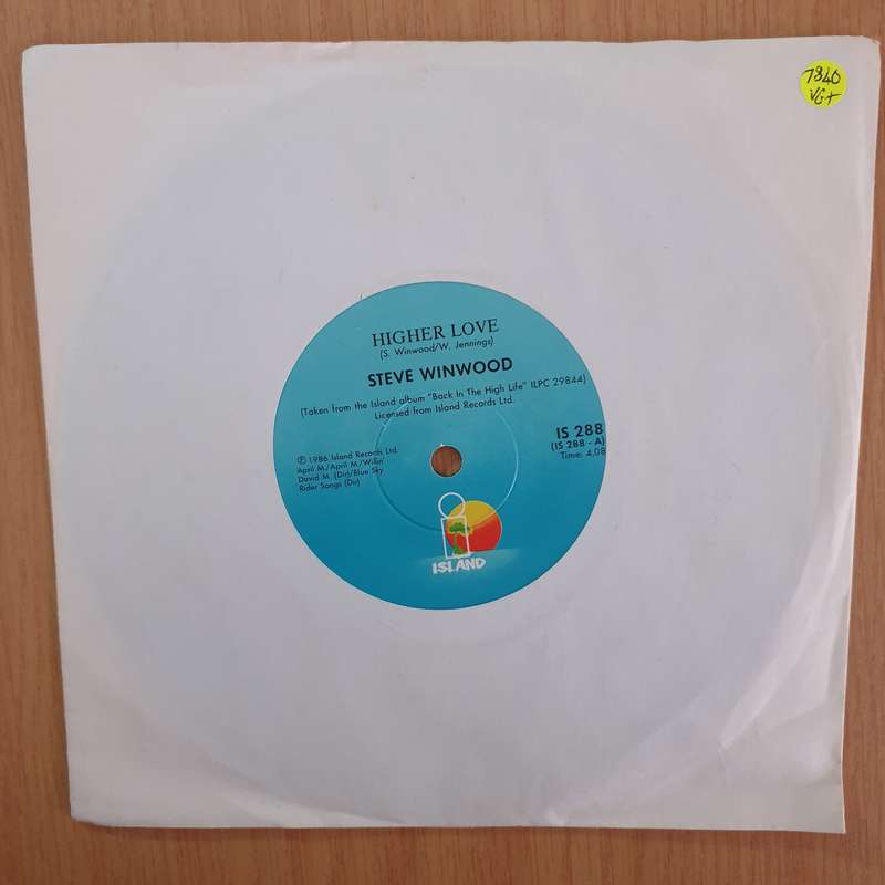 Steve Winwood  Higher Love - 7" Record - Very-Good+ Quality (VG+) (verygoodplus7)(DLB)