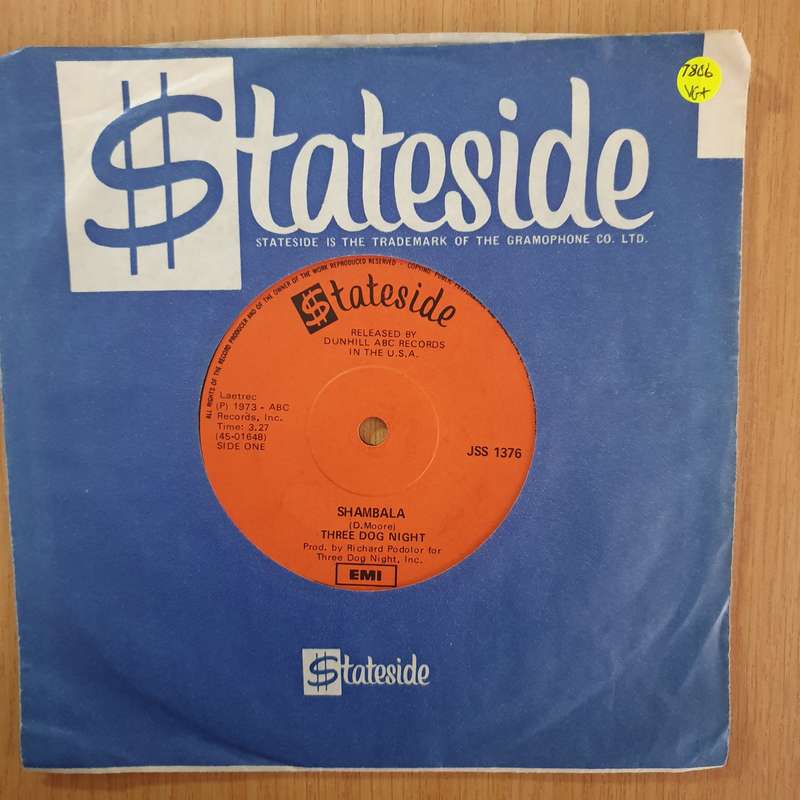 Three Dog Night  Shambala - 7" Record - Very-Good+ Quality (VG+) (verygoodplus7) (DLB)