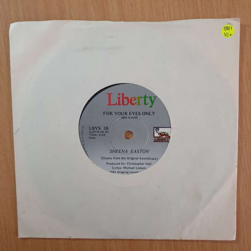 Sheena Easton  For Your Eyes Only - 7" Record - Very-Good+ Quality (VG+) (verygoodplus7) (DLB)