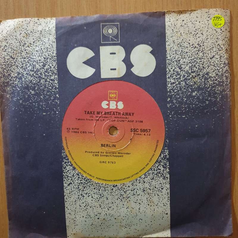 Berlin  Take My Breath Away - 7" Record - Very-Good+ Quality (VG+) (verygoodplus7) (DLB)