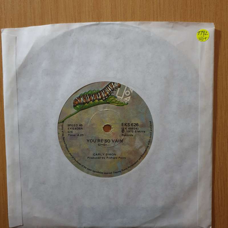 Carly Simon  You're So Vain / His Friends Are More Than Fond Of Robin - 7" Record - Very-Good+...