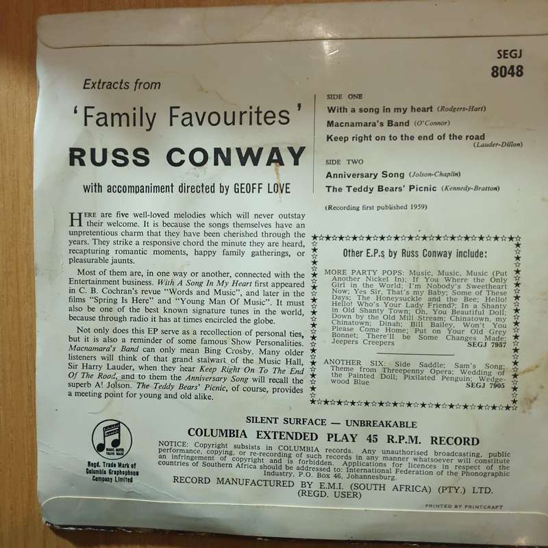 Russ Conway  Family Favourites - 7" Vinyl Record  (VG+) (DLB)