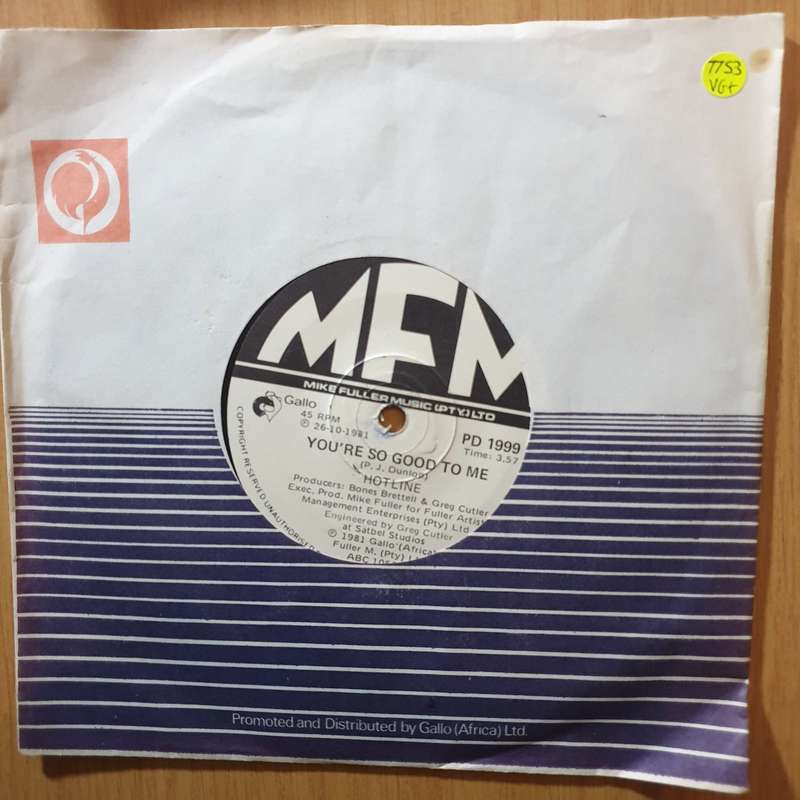 Hotline   You're So Good To Me / So Cold - 7" Record - Very-Good+ Quality (VG+) (verygoodplus7...