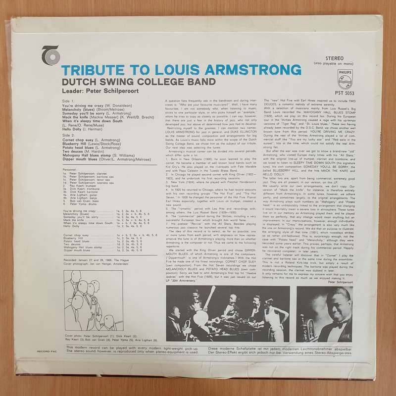 Dutch Swing College Band Leader: Peter Schilperoort  Tribute To Louis Armstrong  Vinyl LP R...