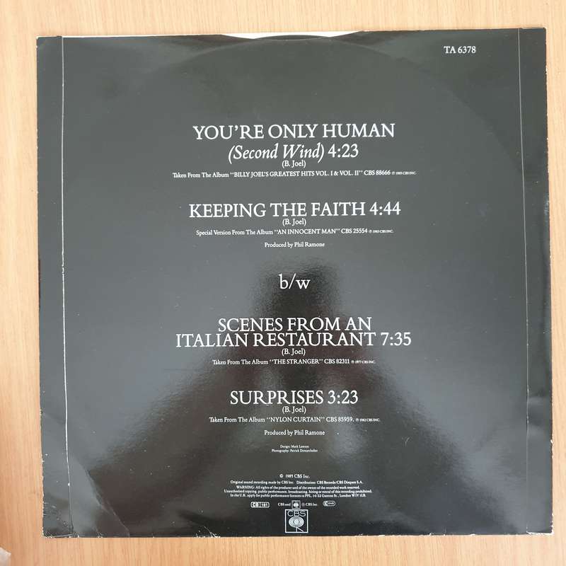 Billy Joel  You're Only Human (Second Wind) (UK) - Vinyl LP Record - Very-Good+ Quality (VG+) ...