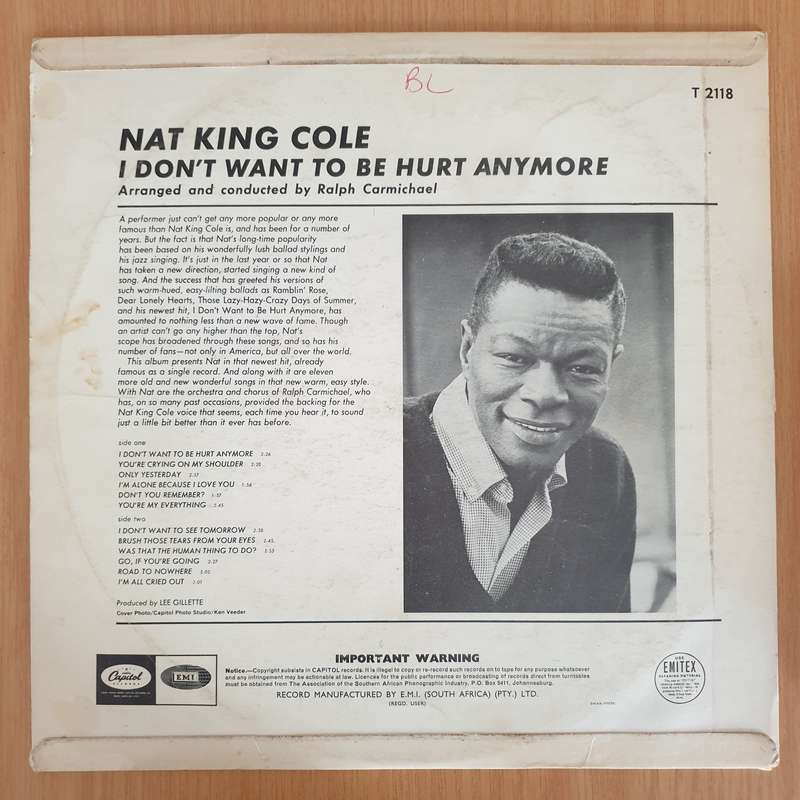 Nat King Cole  I Don't Want To Be Hurt Anymore - Vinyl LP Record - Good+ Quality (G+) (gplus)