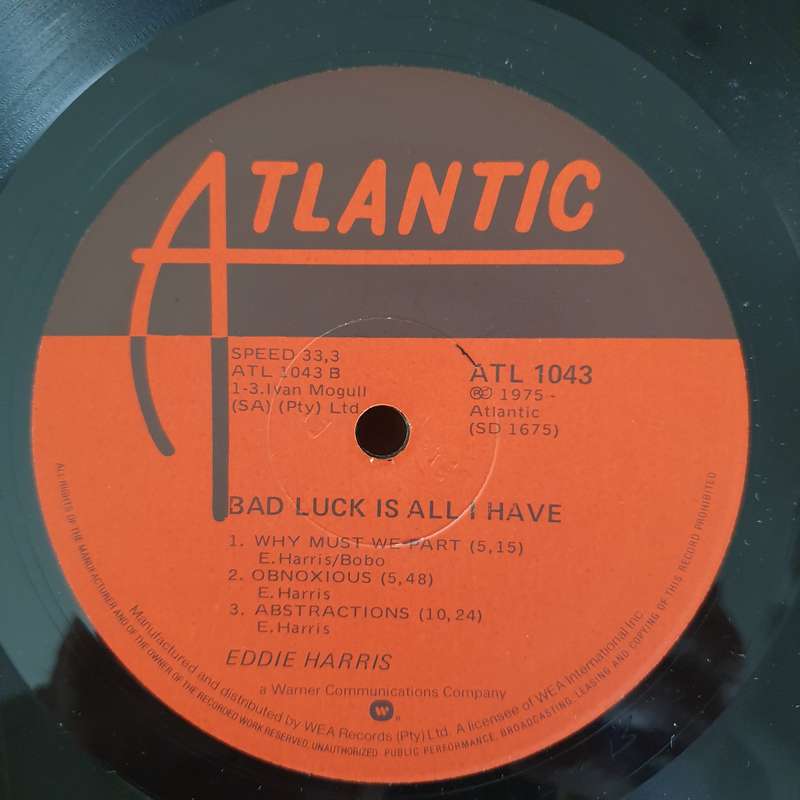 Eddie Harris  Bad Luck Is All I Have  Vinyl LP Record - Very-Good Quality (VG)  (verry)