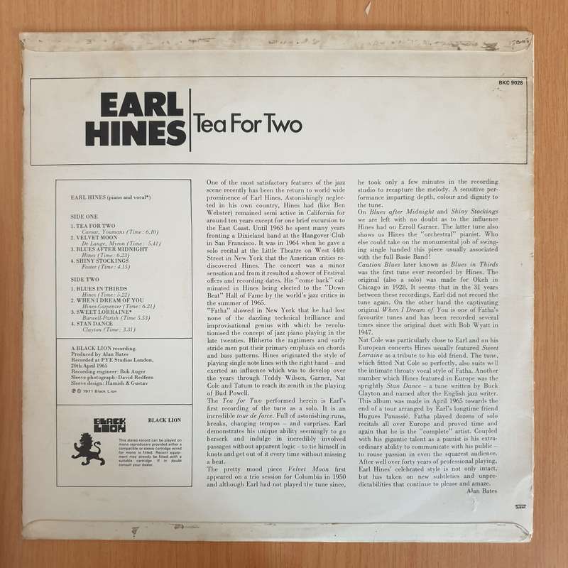 Earl Hines  Tea For Two - Vinyl LP Record - Very-Good+ Quality (VG+) (verygoodplus)