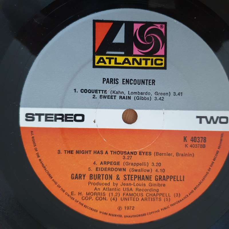 Gary Burton & Stephane Grappelli  Paris Encounter - Vinyl LP Record - Very-Good+ Quality (VG+)...