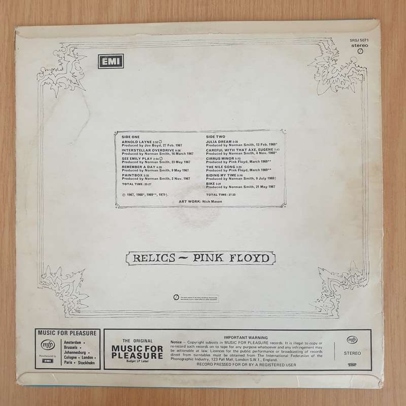 Pink Floyd  Relics - Vinyl LP Record - Very-Good+ Quality (VG+) (verygoodplus)