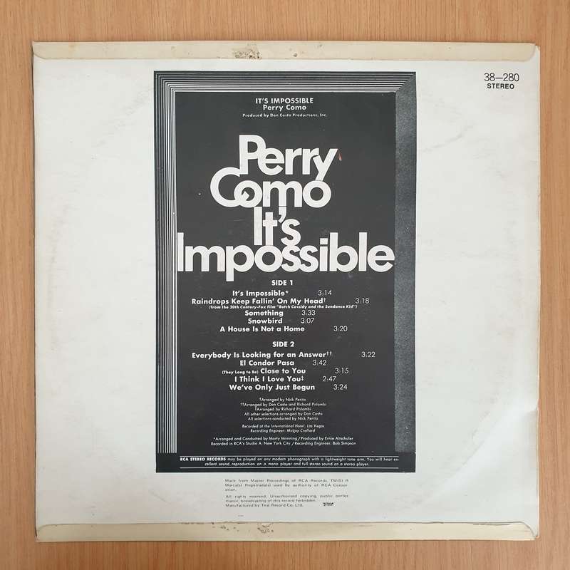Perry Como  It's Impossible - Vinyl LP Record - Very-Good+ Quality (VG+) (verygoodplus)