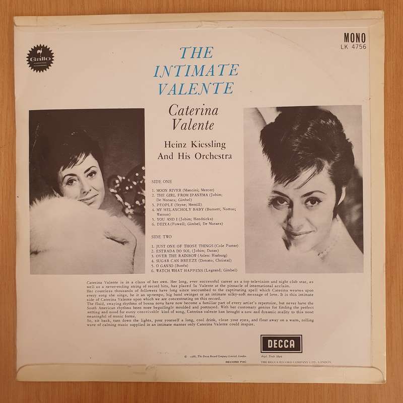Caterina Valente  The Intimate Valente - Vinyl LP Record - Very-Good+ Quality (VG+) (verygoodp...