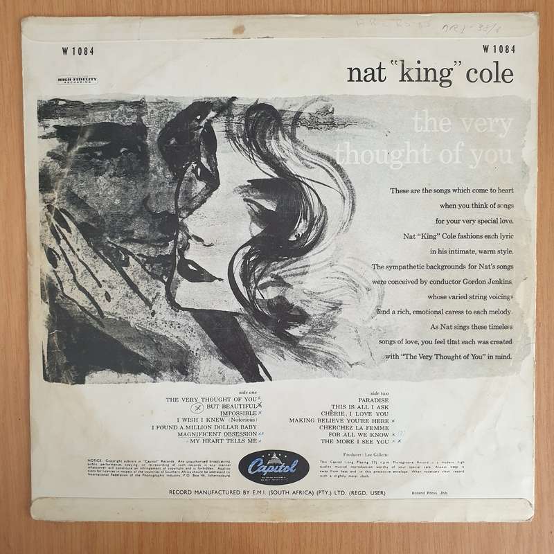 Nat "King" Cole*  The Very Thought Of You - Vinyl LP Record - Good+ Quality (G+) (gplus)