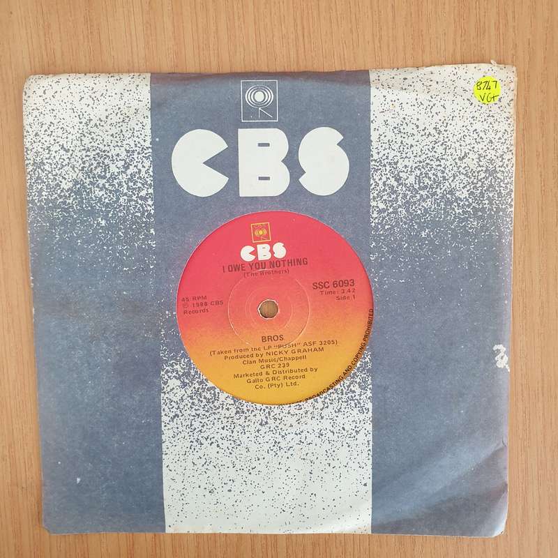 Bros  I Owe You Nothing - 7" Record - Very-Good+ Quality (VG+) (verygoodplus7) (DLB)